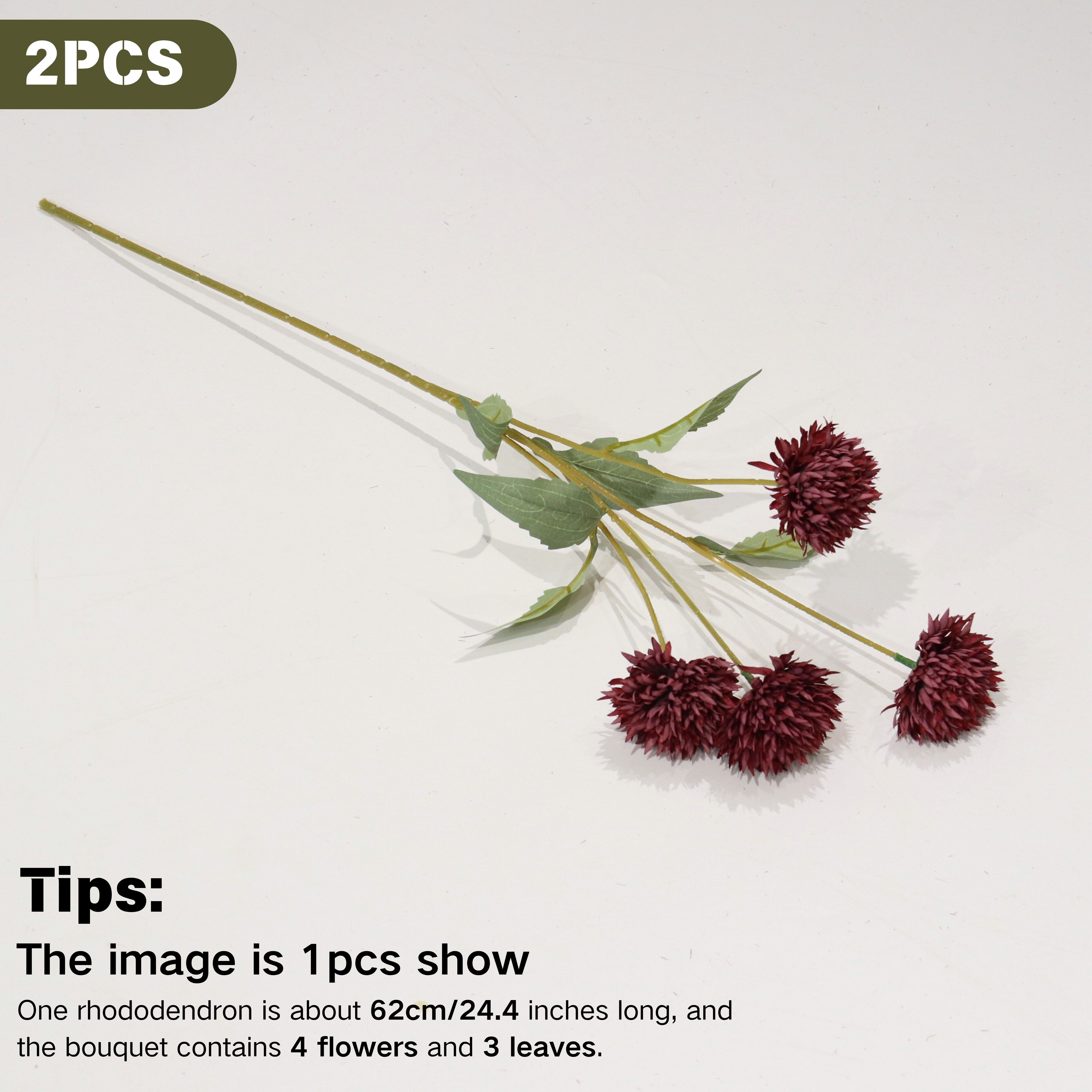 TEMU Artificial Flowers 2pcs Burgundy Red 62cm/ 24.4in Long Simulated Chrysanthemum Artificial Flowers, Long Stem False Chrysanthemum For Tall Vase,