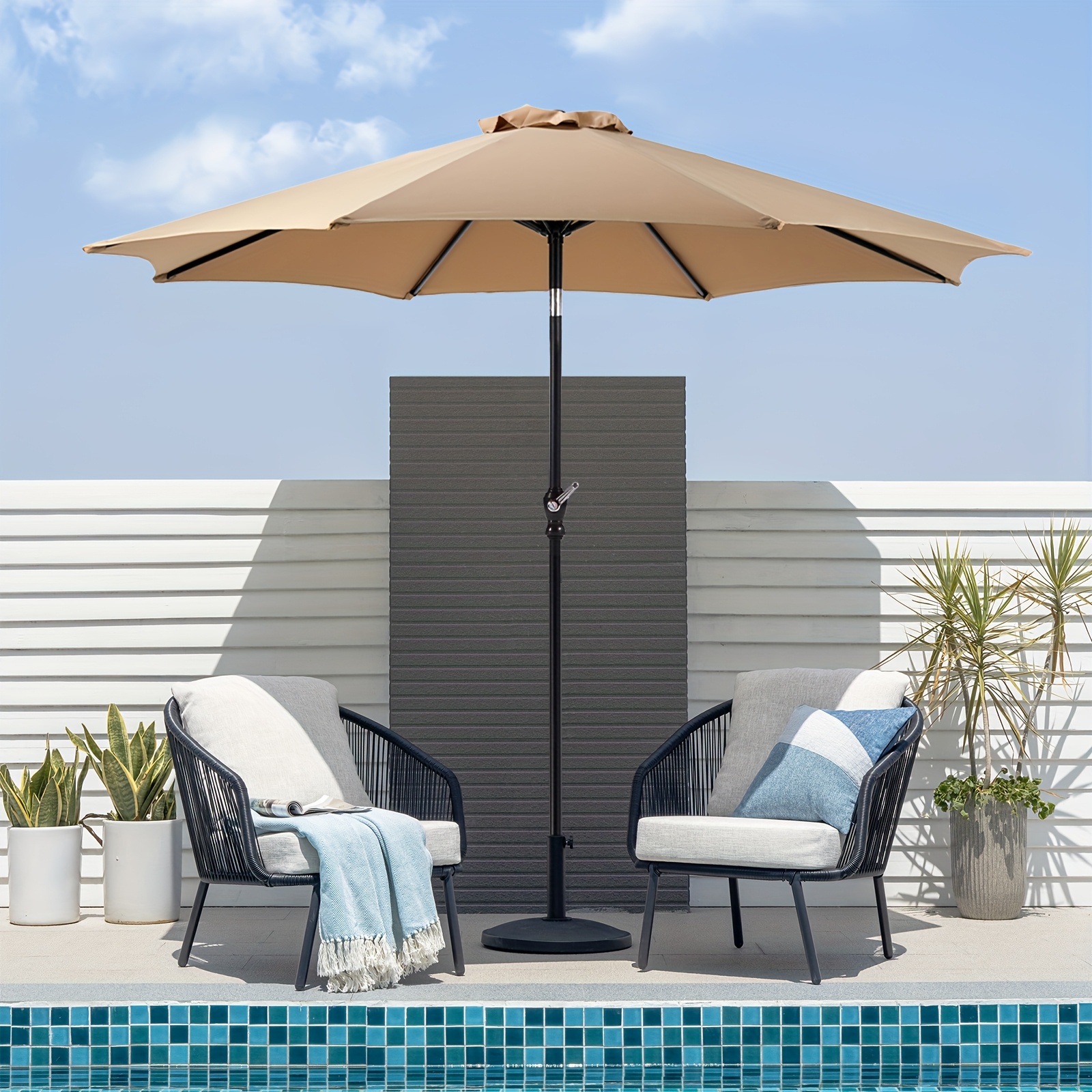 9ft Patio Umbrella, Outdoor Pool Umbrella, 9ft Camping Umbrella, Waterproof Table Umbrella