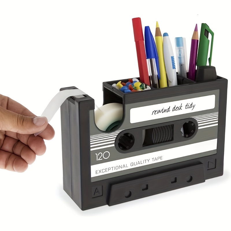 

Retro Cassette Tape Dispenser Pen Holder - Abs Resin Desk Organizer For Office Supplies, Pencil Pot & Stationery Vase, Perfect Gift For Music Lovers (black)