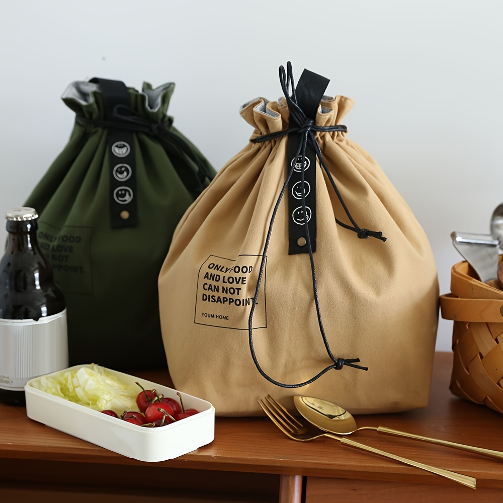 

Canvas Drawstring Lunch Bag With Insulation, Japanese Industrial Style Picnic Bento Bag, Food Storage Organizer With Adjustable Drawstring Closure, Pack