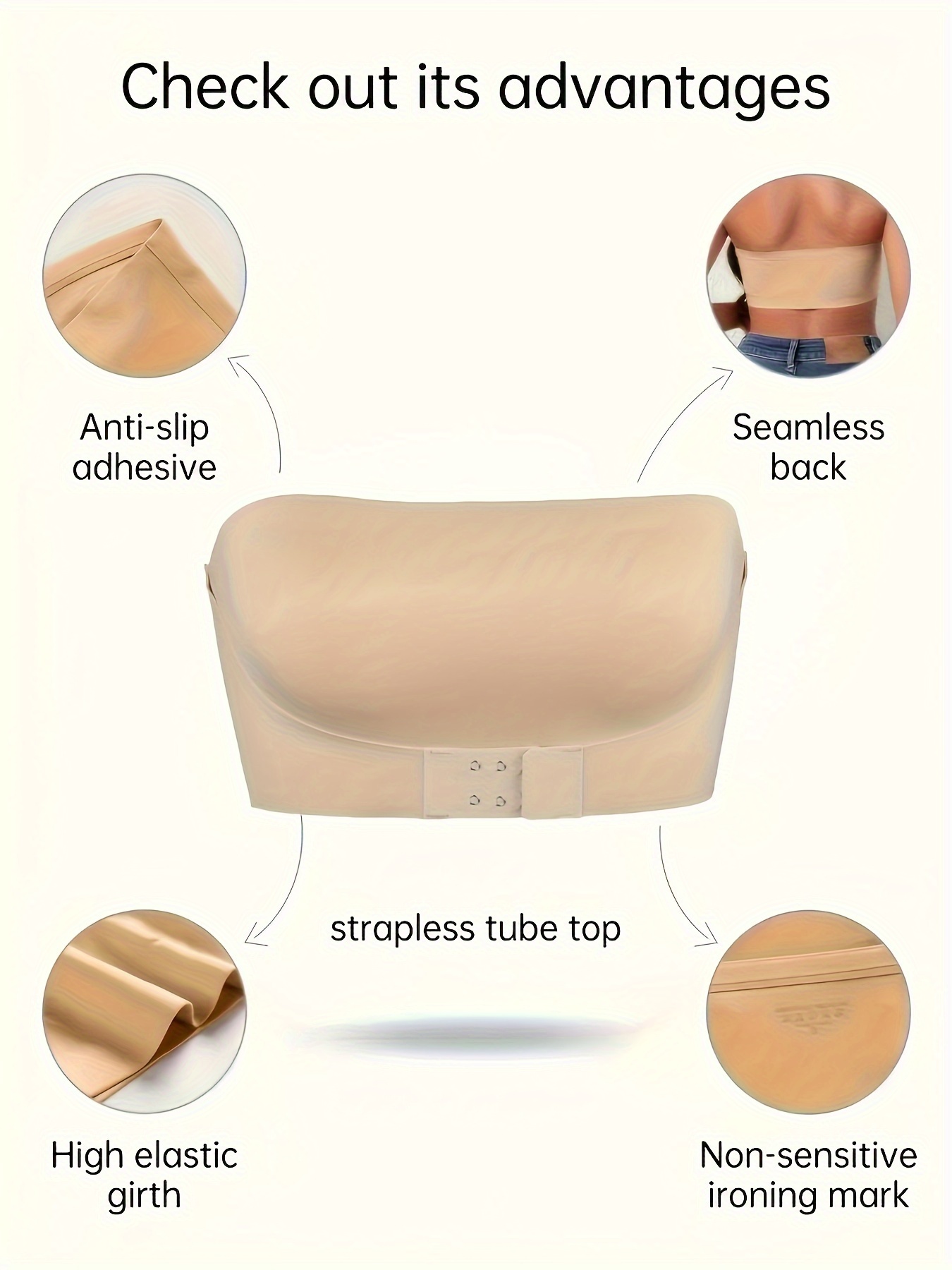 1pc Women'S Seamless Strapless Bra - Invisible, Push-Up, Side Gathering, High Support with Front Closure, Solid Color, Medium Support, Wireless, No Padding, Comfortable and Supportive, Bra for Wome