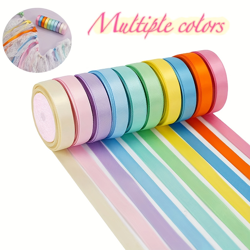 

10-color Satin Rainbow & Pink Ribbon Set - Perfect For Diy Crafts, Gift Wrapping & Party Decorations