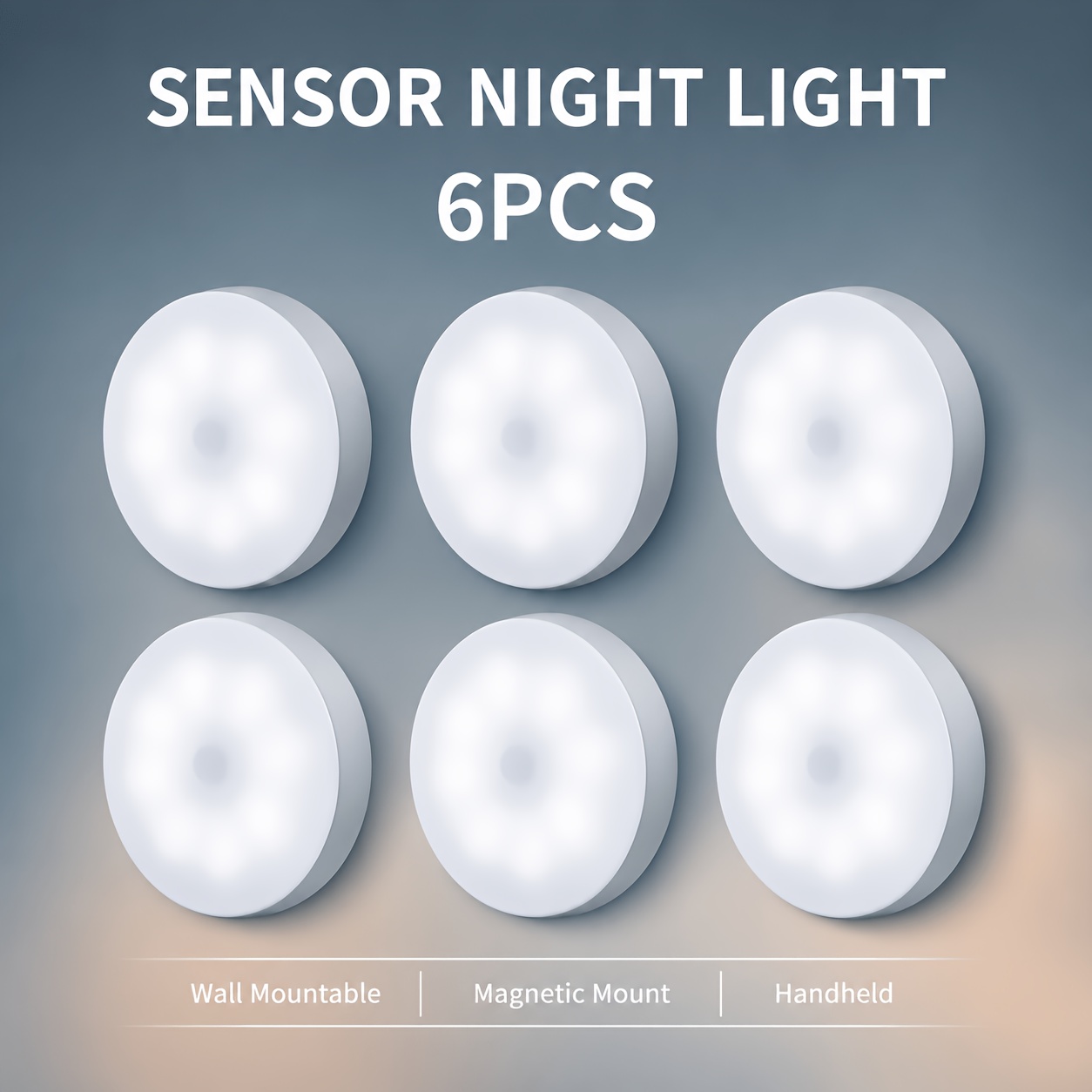 TEMU Confezione da 6 Luci per Scale Sensoriali Eleganti, Luci da Parete Magnetiche Tonde, Luci Notturne Sensoriali Senza Ricaricabili USB, Adatte per