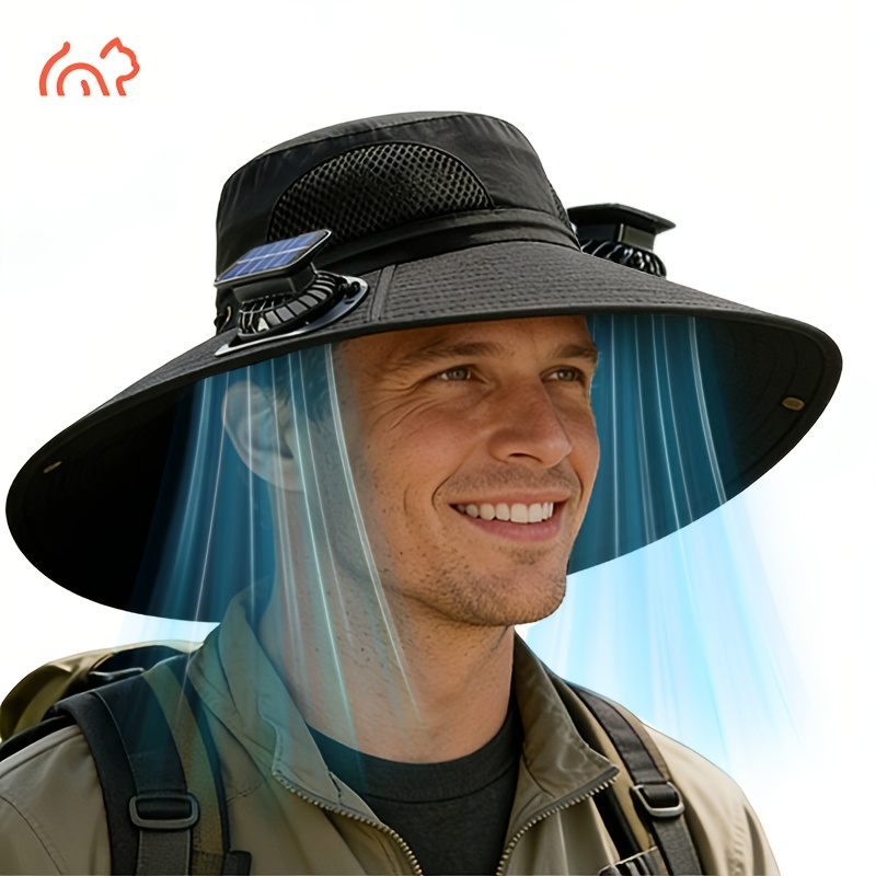 outdoor solar fan cap dual fan design wide brim design usb charging long lasting     suitable for   activities such as camping hiking fishing