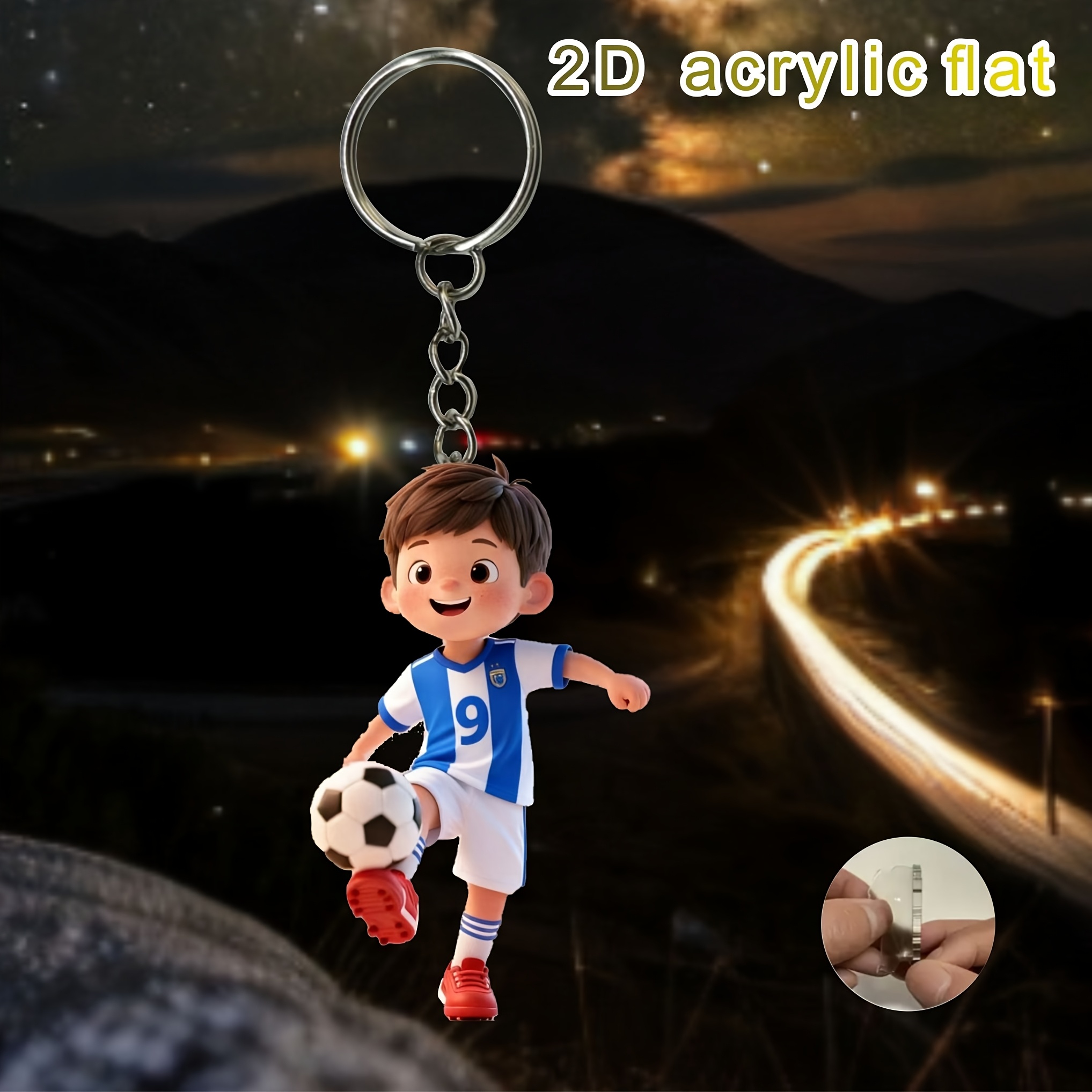 TEMU Plat 2D, Plan 2D, Plan Bidimensionnel, Sport de Football Bidimensionnel, Porte-clés Football, Breloque de Sac, Cadeau pour Amis, Parents et de