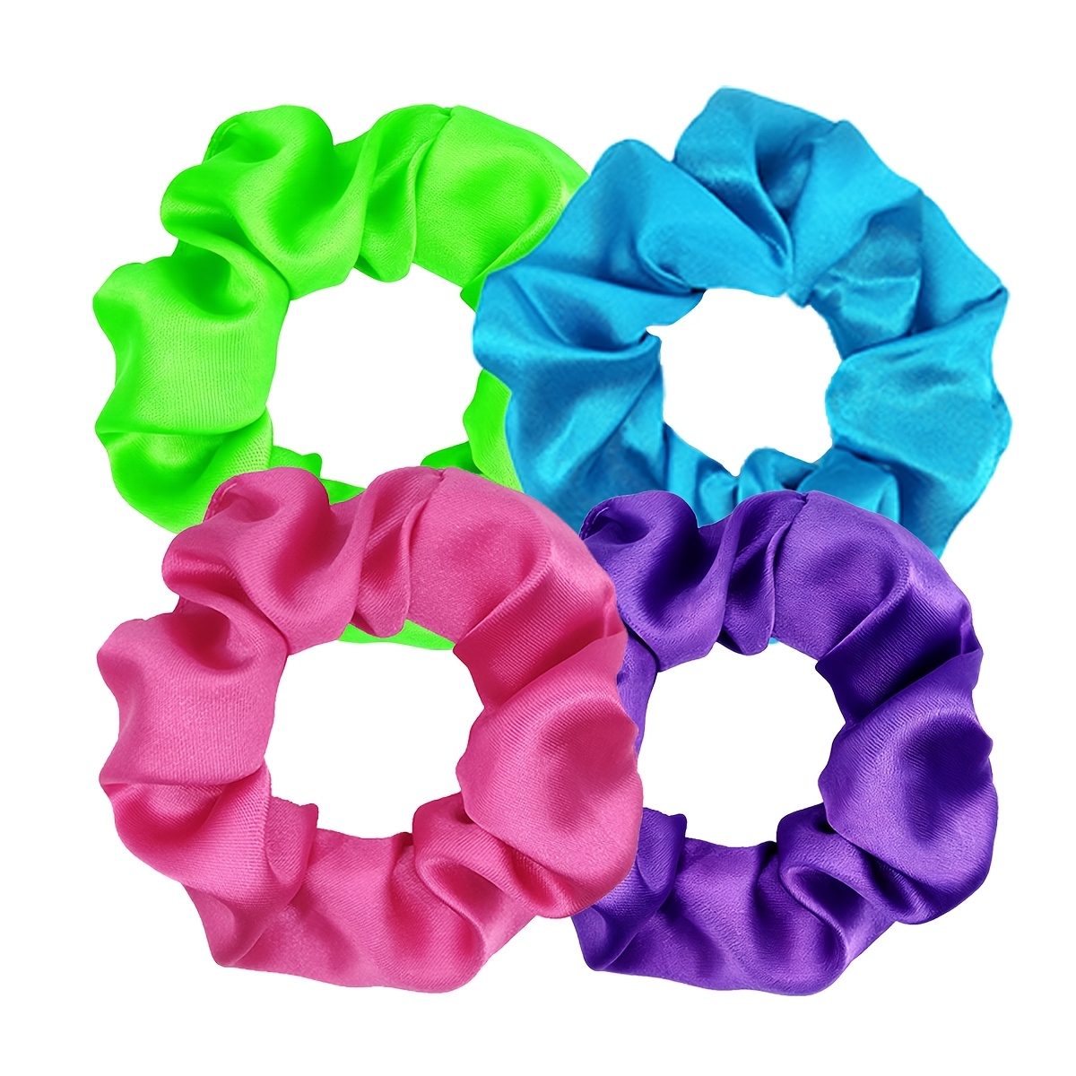 TEMU D Juego de 4 Scrunchies de satén azul de los 80 con banda elástica, para el pelo, accesorios para de caballo para mujer