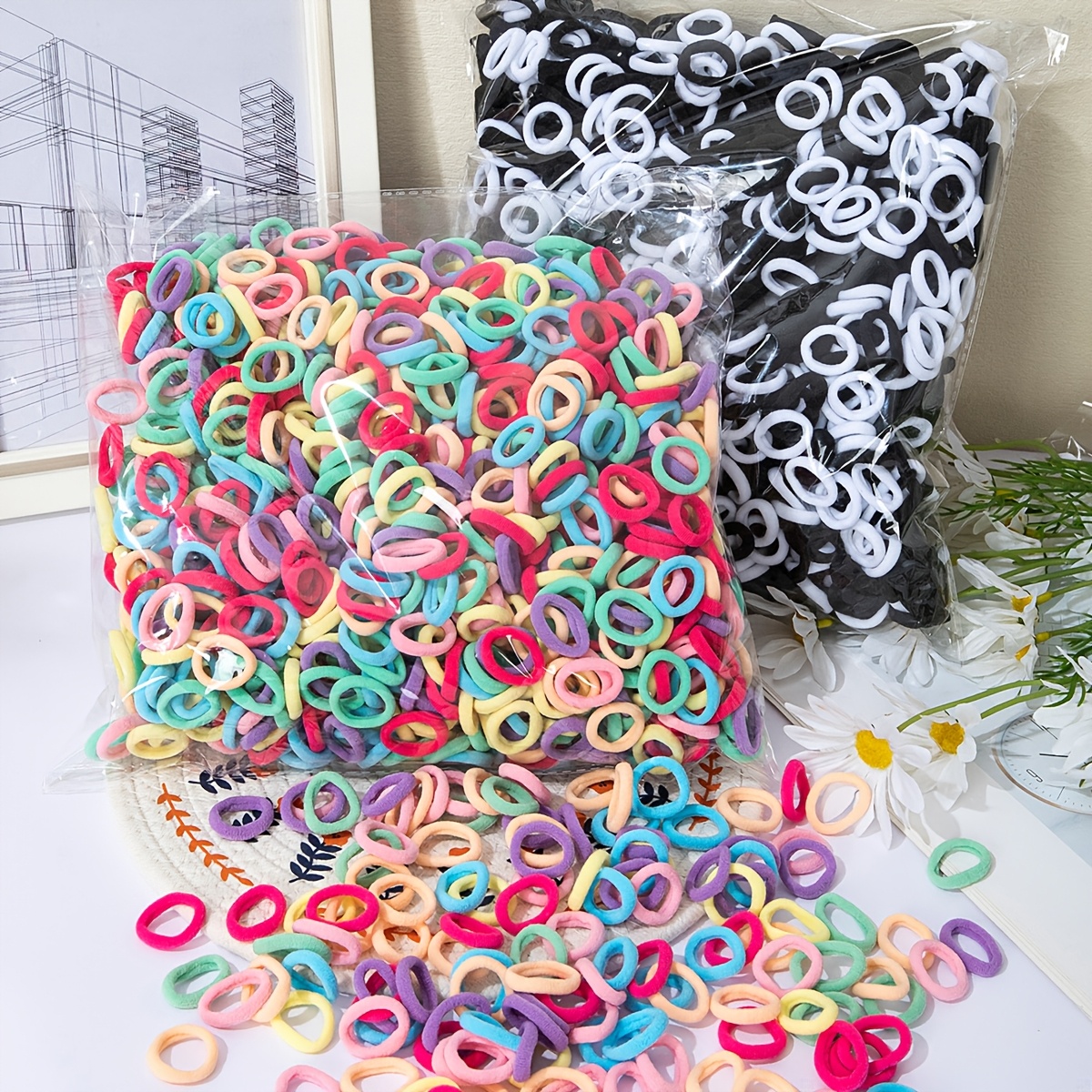 

200/400pcs Solid Color Hair Ties Non Slip Ponytail Holder Styling Accessories For Daily Uses