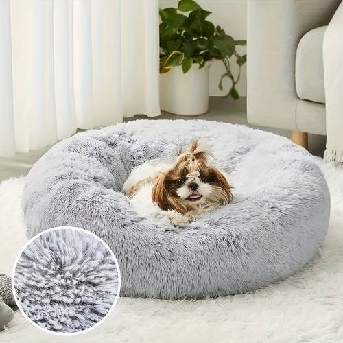 large large faux fur donut cat bed dog crate mat plush bed suitable for small medium large cozy warm pet bed multiple sizes 15 19 23 27 30