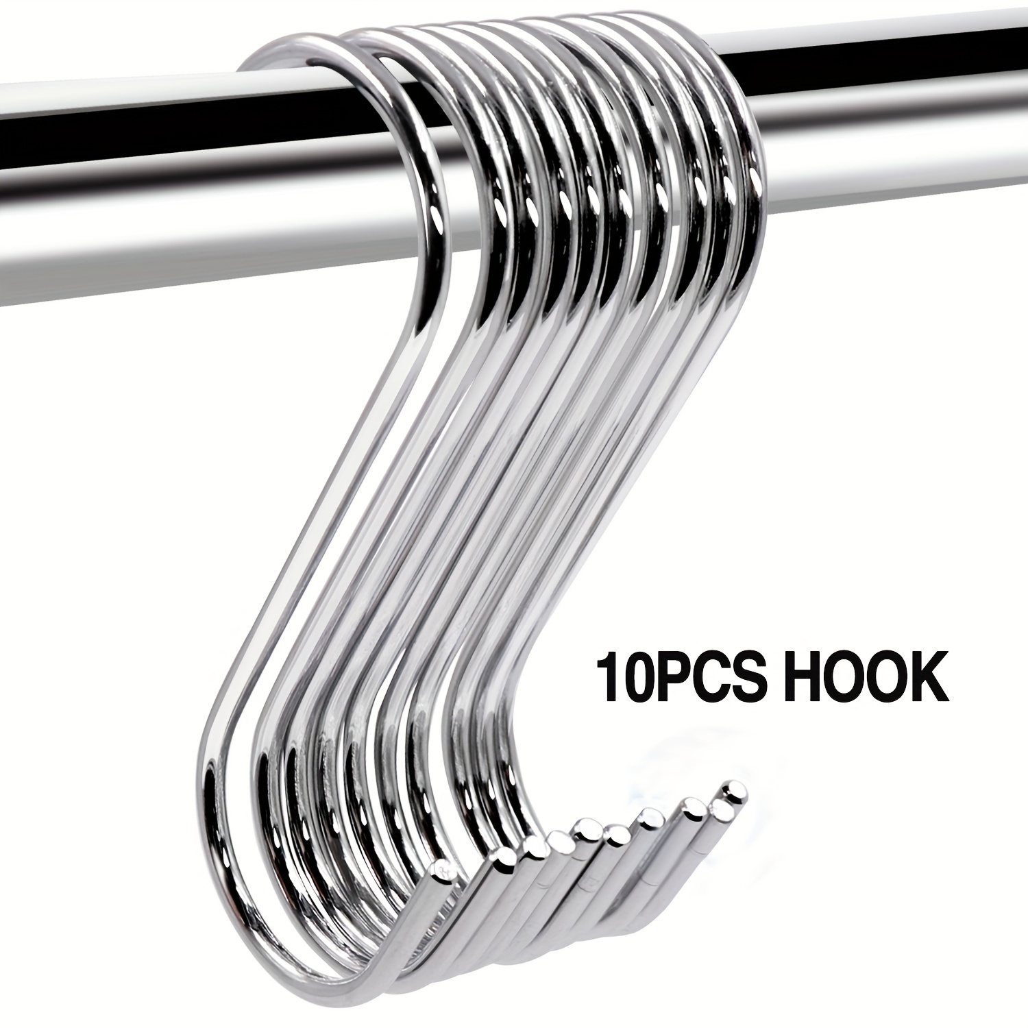 

10pcs Stainless Steel S-shaped Hooks, Multi-functional Metal Hooks, Clothes Hangers, Buckle Kitchen Bathroom Storage Tools