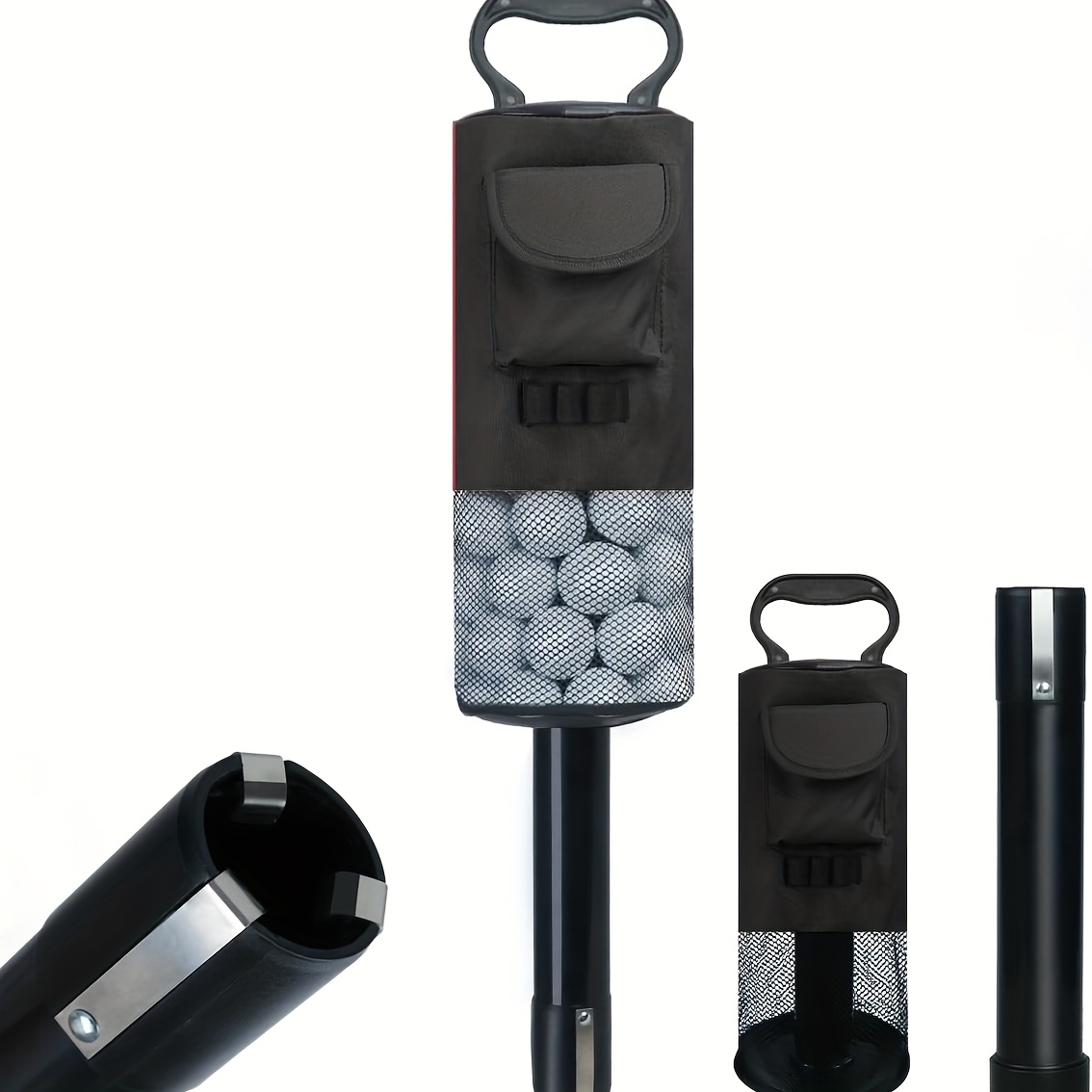 TEMU Récupérateur de balles de golf, sac de cheveux épais portable pour ramasser les balles de golf, avec tube en plastique détachable, organisateur