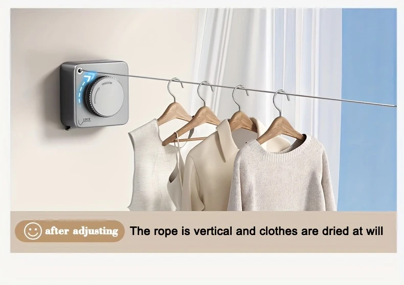 corde à linge télescopique de place - métal, support mural perçage avec longueur réglable, idéal pour balcon et salle de bain, solution de séchage de linge intérieur | support mural moderne | longueur réglable, support de séchage de vêtements, corde à linge détails 1