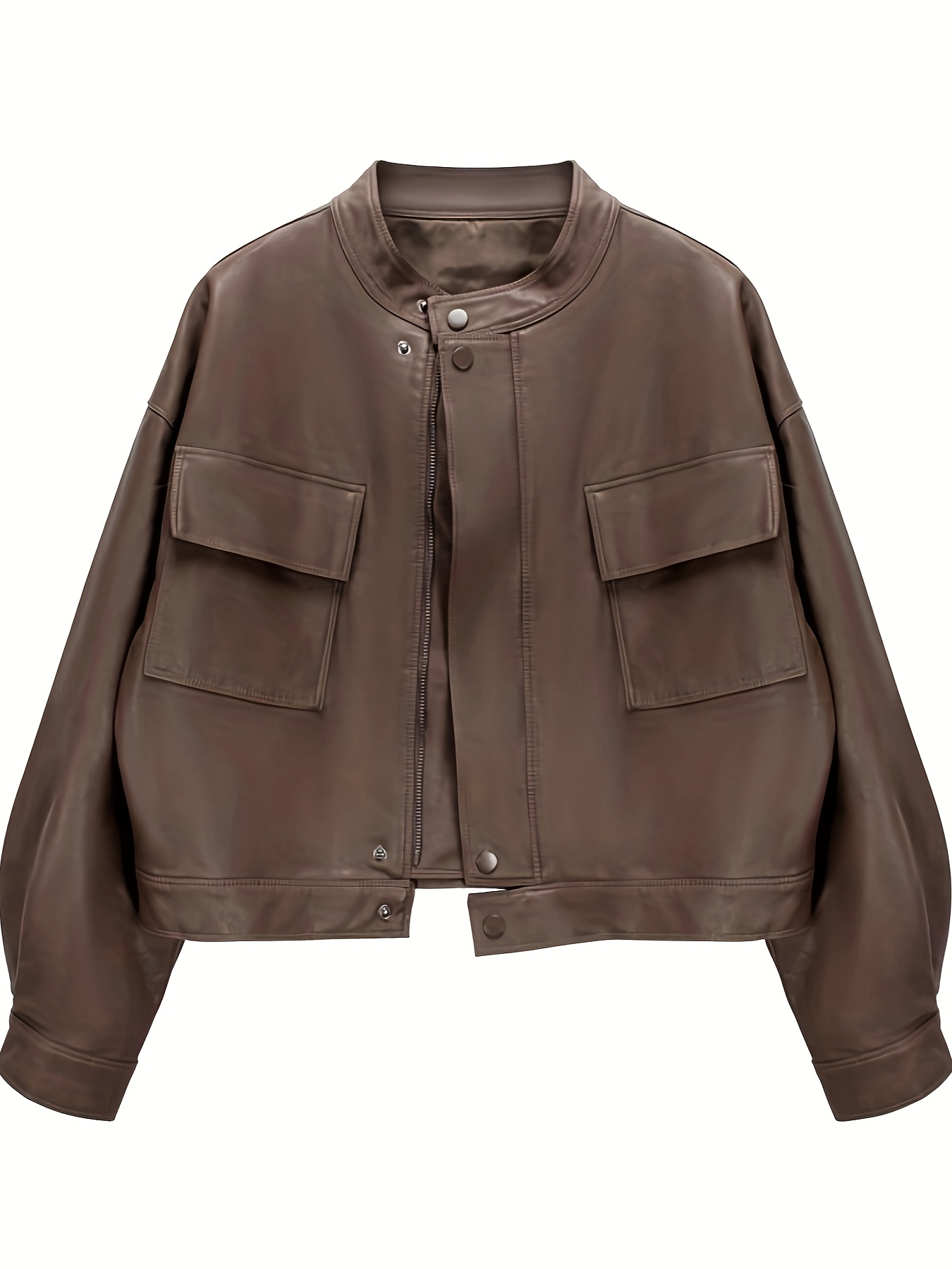 2026 new faux leather motorcycle faux leather jacket womens - Temu