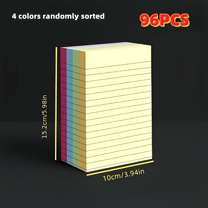 TEMU 96pcs 4-color Assorted Sticky Notes - Creative Memo Pad, 4 Colors - Tear-off Notepad, Suitable For Office And Home Use, Quick Note-taking,