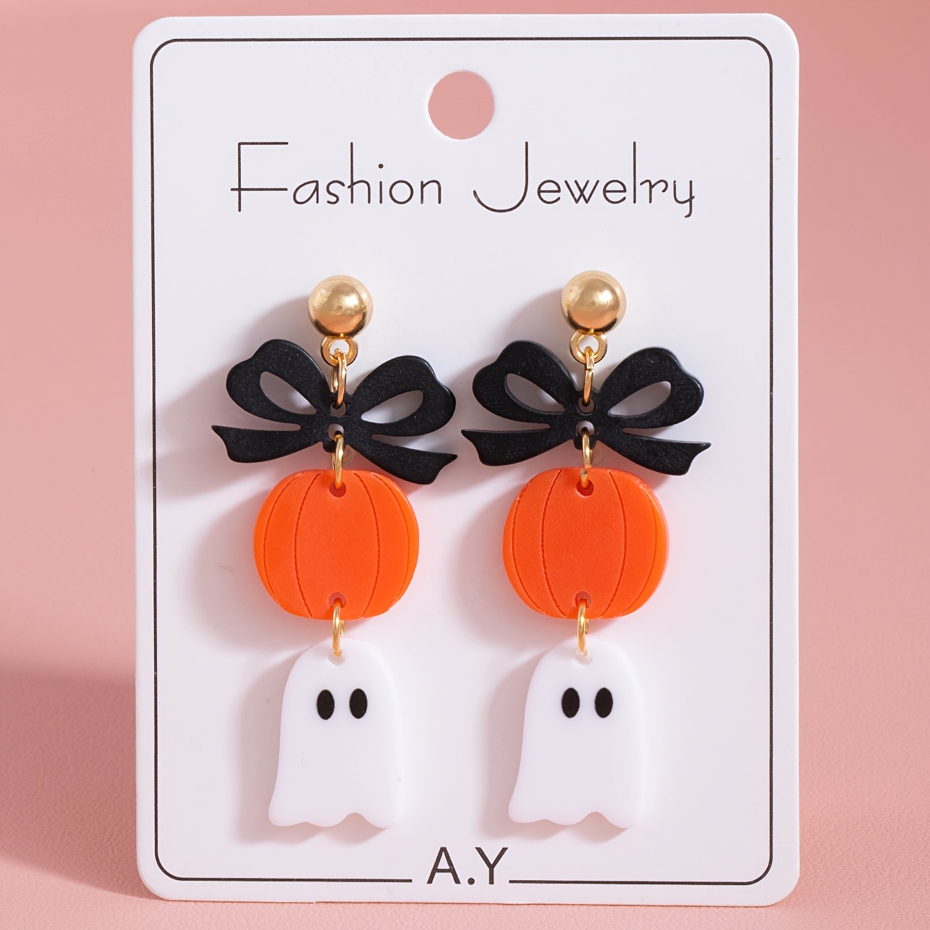 TEMU 1 Pair Halloween Bow Pumpkin Lacquered Design Women's Fashion Dangle Earrings, Decor