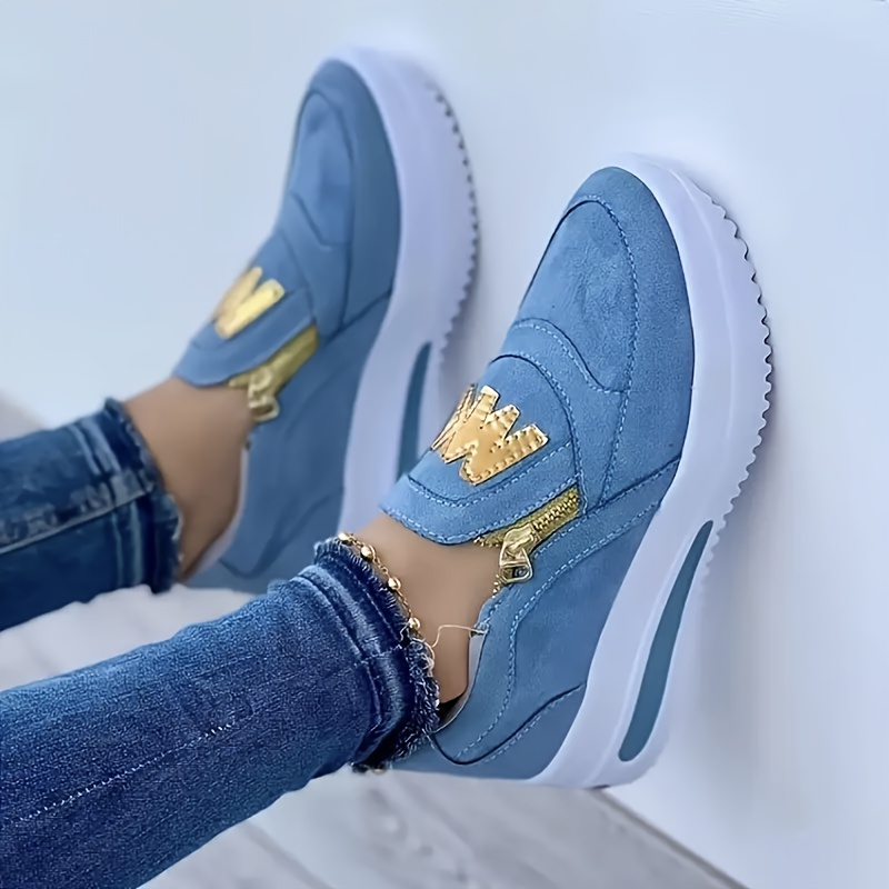 Women'S Casual Sneakers Blue Denim High-Top with Zipper, Rubber Sole,  Breathable Fabric Upper, Low Top Shoes, Casual Footwear Denim  Sneakers