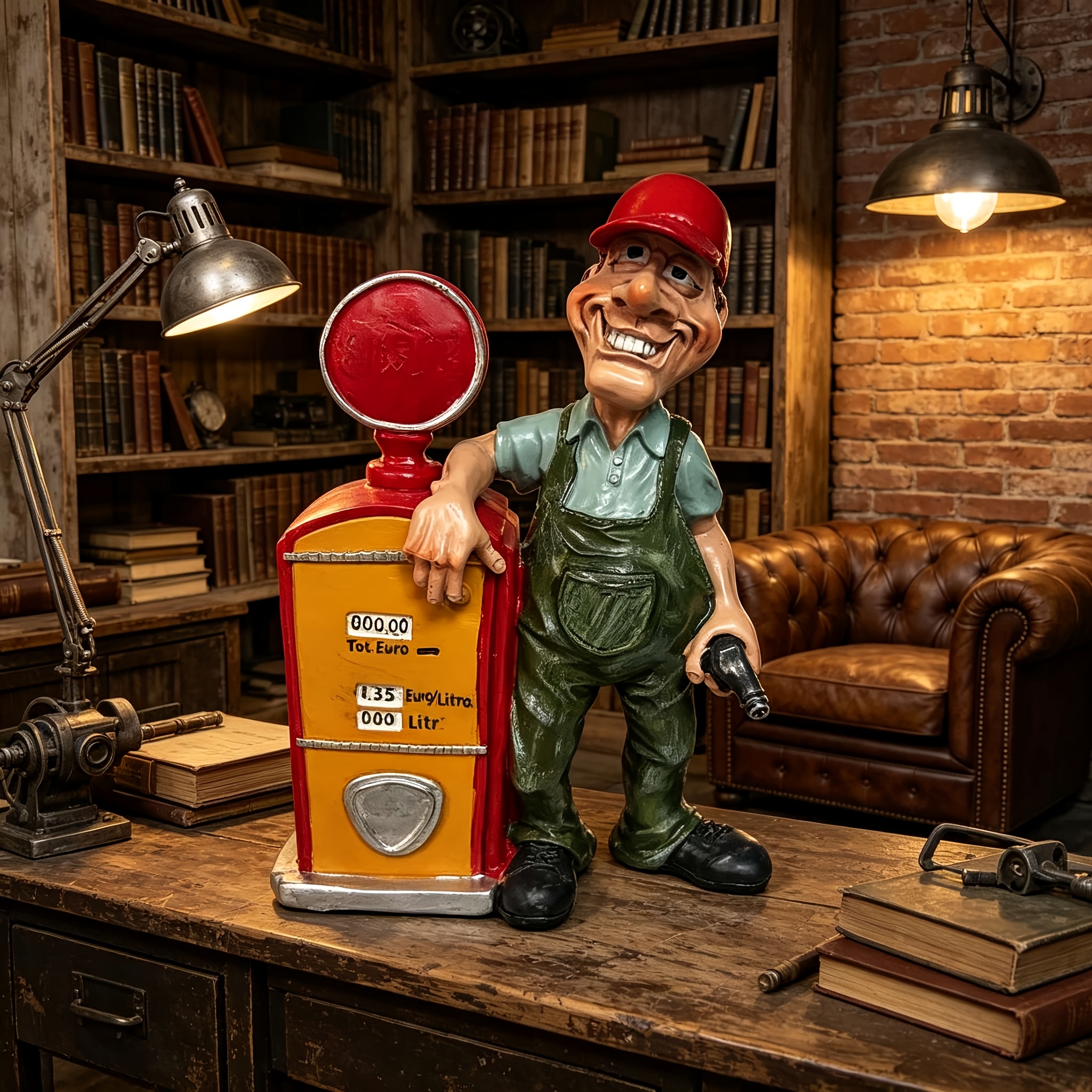 TEMU Vintage Gas Station Resin Figurine With Retro Gas Pump, Cartoon Style Desktop Decor For Home And Bar, Collectible Ornament