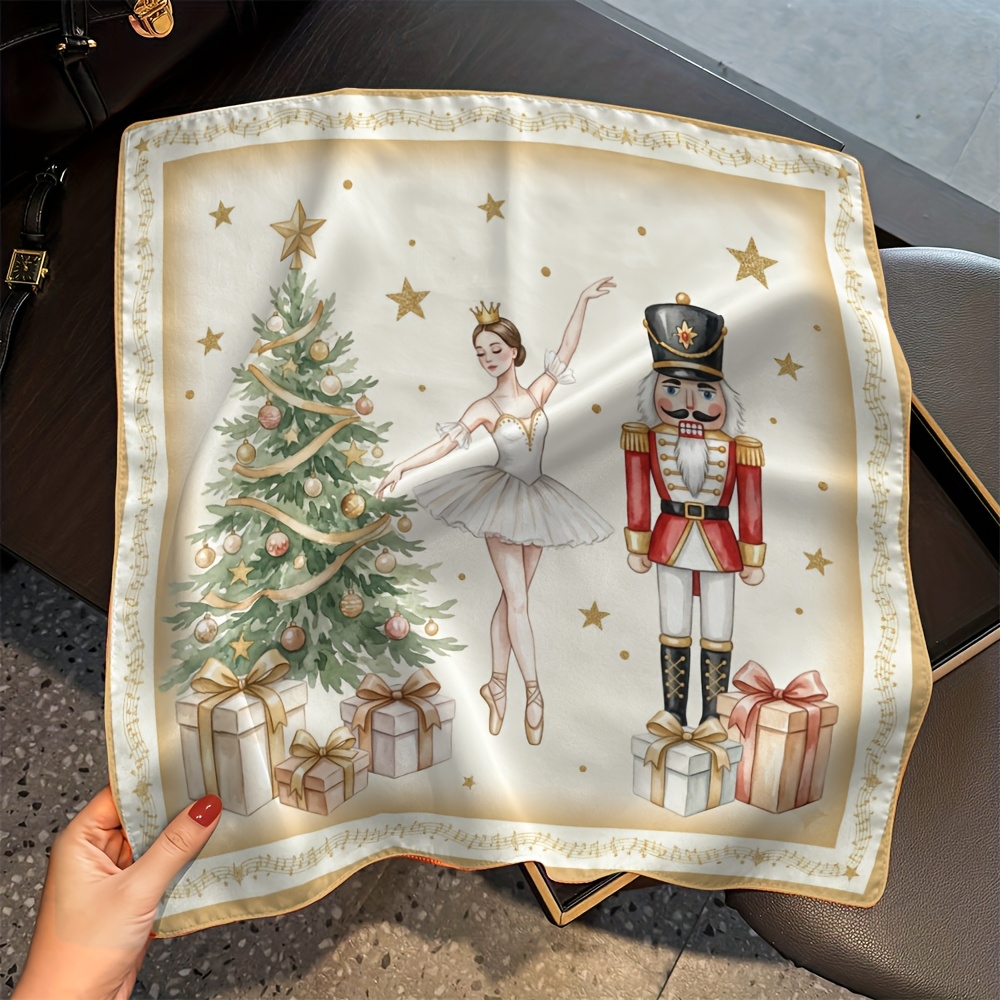 TEMU 1pc Ballerina Nutcracker Scarf Shawl - Soft Breathable Square Christmas Ski Accessory Suitable For Holiday Gifts, Ballet-themed Bag Decoration,