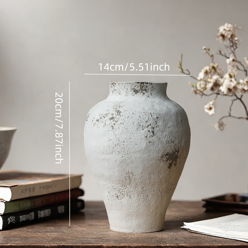 TEMU Bohemian Ceramic Vase With Textured Surface - Rustic Round Cylinder Vase Suitable For Entryway, Bedside Table Centerpiece - Elegant Decorative