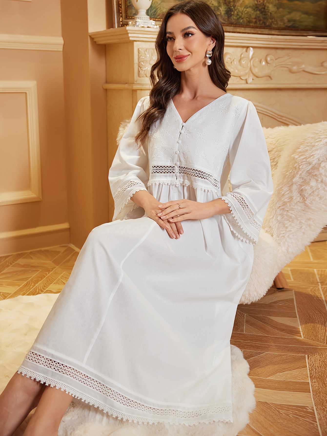 long sleeve v neck sequin dress Faux-Wrap Long Sequin Formal Dress with Long Sleeves Lapis Blue / Large main image 1