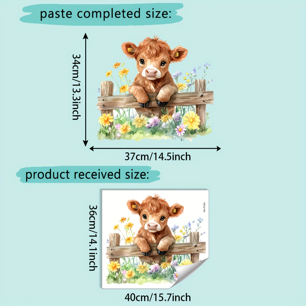 1pc, Wall Sticker, Cow, Removable Waterproof Pvc Decal, Suitable For Wall Decoration, 14.1in*15.7in