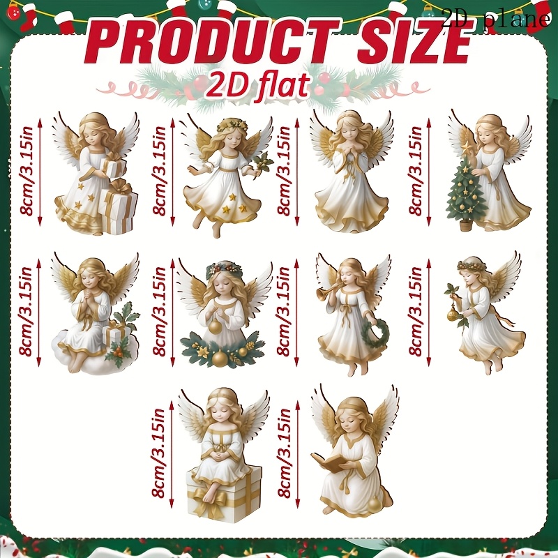 TEMU 2D, Paquete de 10 piezas de adornos colgantes de ángel - Mini muñecos de ángel con ganchos para colgar, adecuados para decoraciones de árbol de