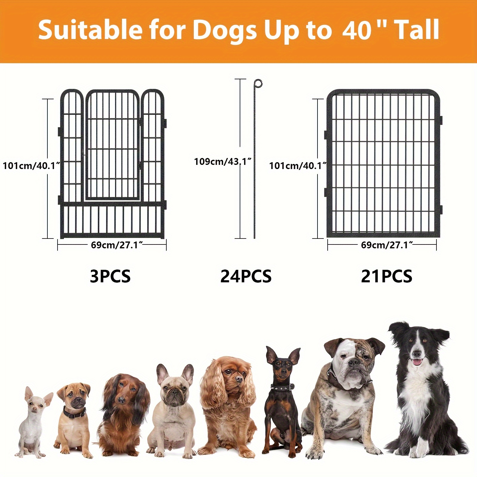TEMU 24/20/14/10 Panels Dog Playpen Outdoor, Indoor Pen For Large/medium/small Dogs Animals Heavy Duty Pet Exercise Pen For Puppy/rabbit Portable Dog