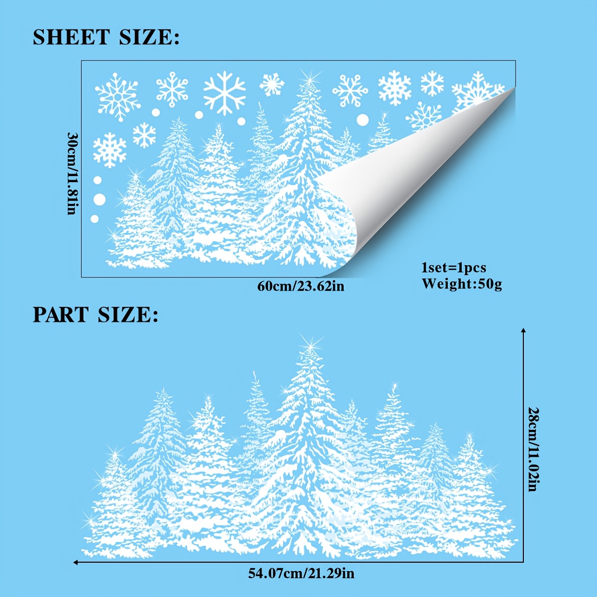 Image of 1pc Static Window Cling, Snowy Pine And Forest Small Snowflake Dot Combination, No Glue Reusable, Room Floor Window Bedroom Supermarket Storefront Christmas New Year Atmosphere Decoration Glass