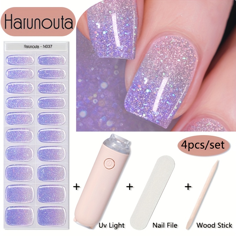 20strips Semi Cured Gel Nail Strips Set with Hand Held Nail Lamp Kit