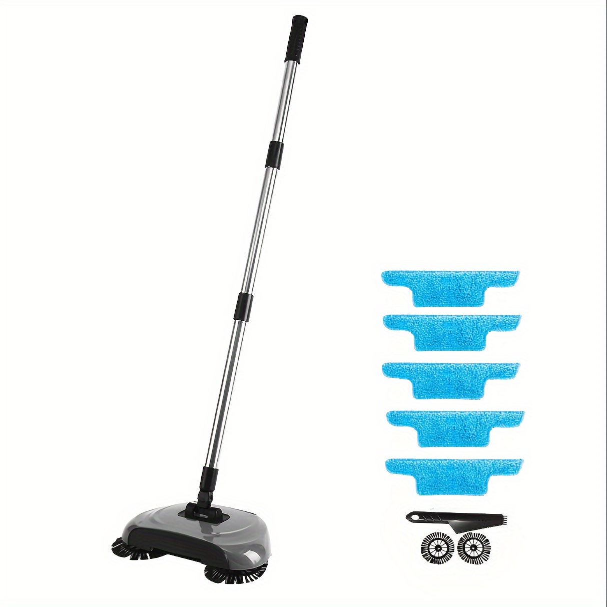 3-in-1 Rotating Hand Push Sweeper With Dustpan And Mop - Electric-free, Adjustable Handle For Hard Floors, Ideal For Bedroom, Bathroom, Kitchen, And Living Room Cleaning, Broom Sweeping Floor