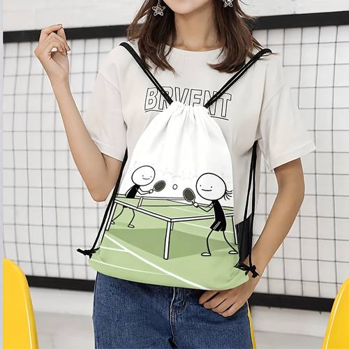 2d figure pong match pattern drawstring pouch for gym court training travel cycling yoga travel storage daily camping drawstring closure design lightweight sports bag machine washable reusable valentines day 2d flat
