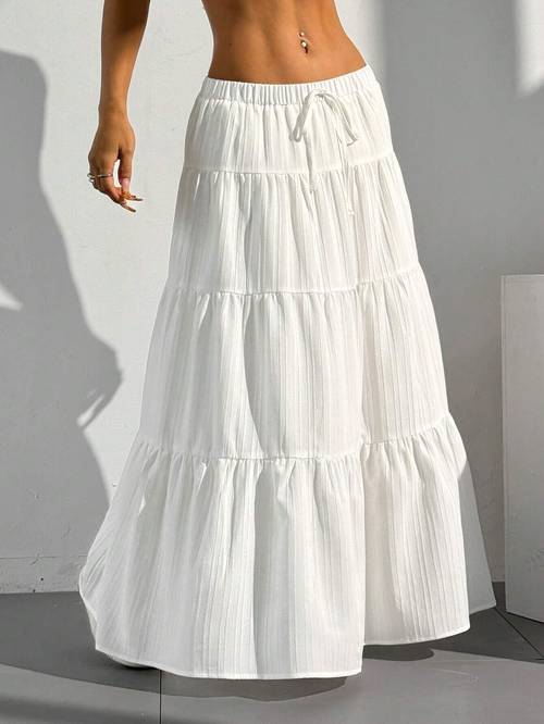 elegant style 2025 border womens wear new solid color half skirt drawstring flared skirt loose half skirt womens