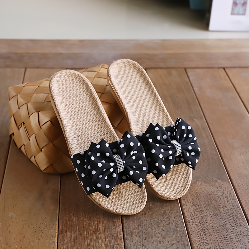 Image of Spring And Autumn Slippers For Women, Summer Korean Style With Bow, Sweat-absorbent, Comfortable, Lightweight, Soft-soled, Silent, Wearable Outdoors, House Shoes, Women Shoes