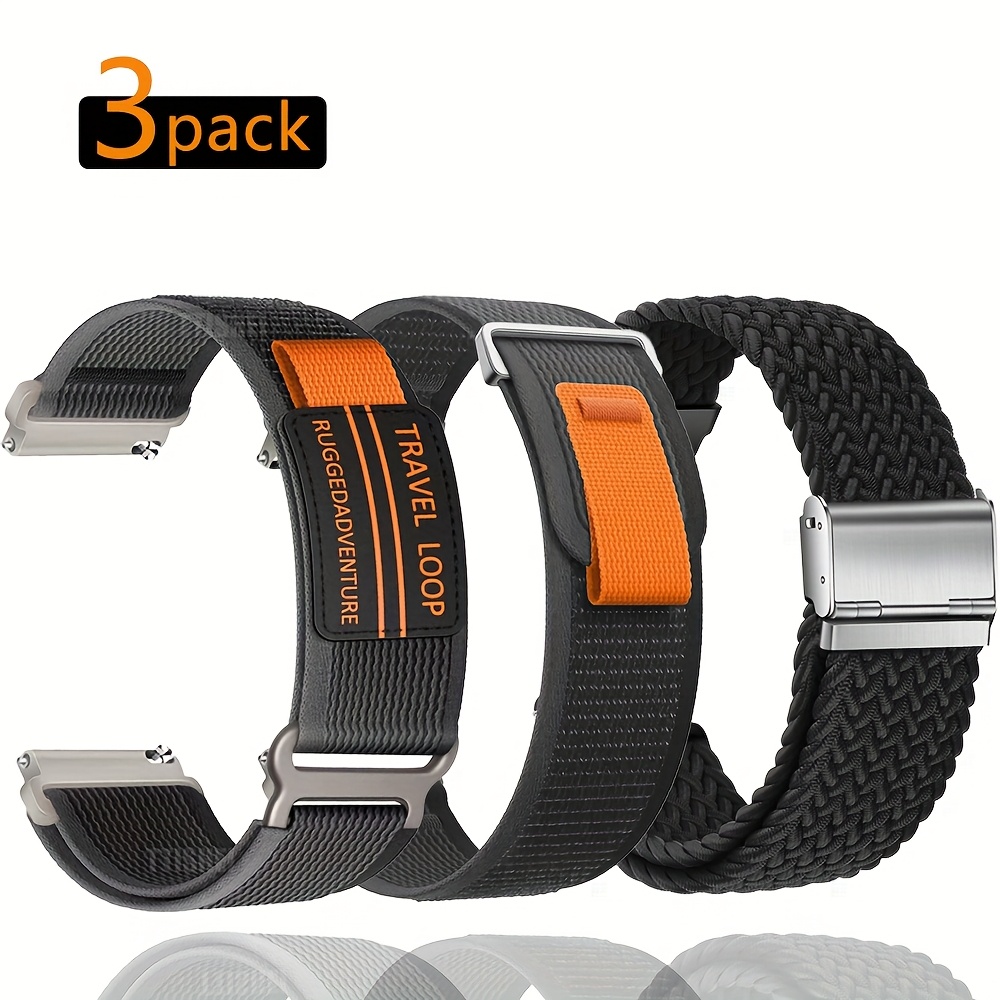 Image of 3-pack 20mm 22mm Braided Nylon Watch Band, Suitable For Galaxy Watch 7 6 5 4 (40mm, 44mm, 6 Classic, 47mm, 43mm, 46mm, 42mm), Braided Loop Watch Band For Huawei