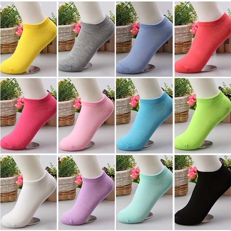 

12 Pairs Fashion Colorful Solid Color Ankle Socks, Comfy & Breathable Short Socks, Women's Stockings & Hosiery