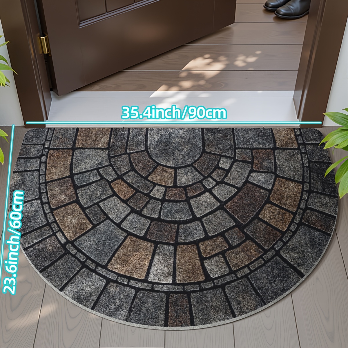 Image of Semicircular Cobblestone Pattern Doormat, Non-slip And Water-absorbent Entrance Mat, Suitable For Indoor And Outdoor Welcome Mats For Front Doors, Kitchens, And Patios.