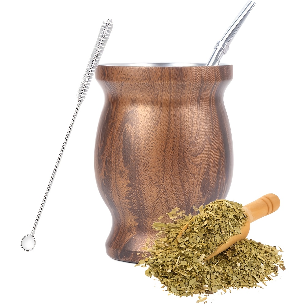 Mate Tea Set, 230ml Mate Cup, With Straw And Cleaning Brush, Suitable For Kitchen, Restaurant, Cafe