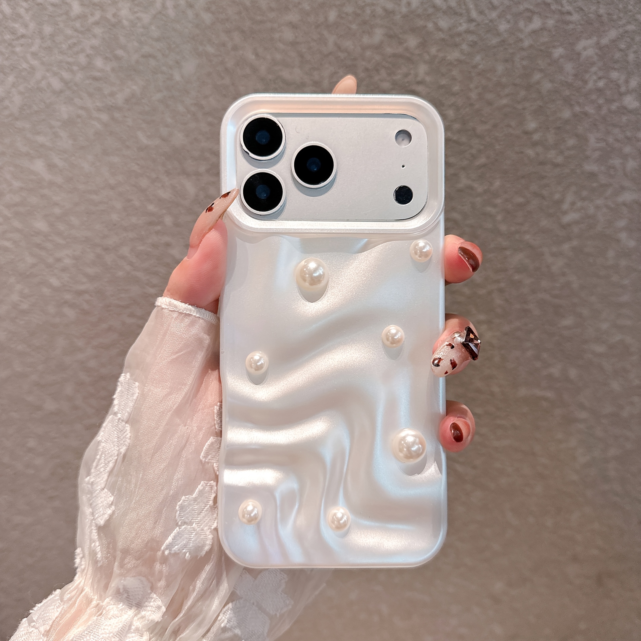 E-shop Handyhülle: Premium dreidimensionale perlweiße Perlen-Handyhülle, passend für iPhone 17 Pro Max/17 Pro/17 Air/17/16 Pro Max/16/16 Pro/16 Plus/