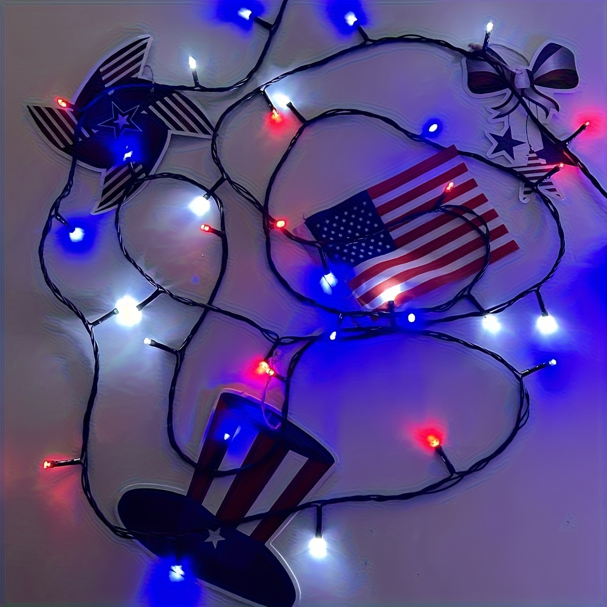 TEMU 1 Pack 160 Feet Solar String Lights - Ip65 Outdoor Holiday Decorations, For 4th Of, Christmas, Patriotic Porch And Home Decor, Durable Plastic,