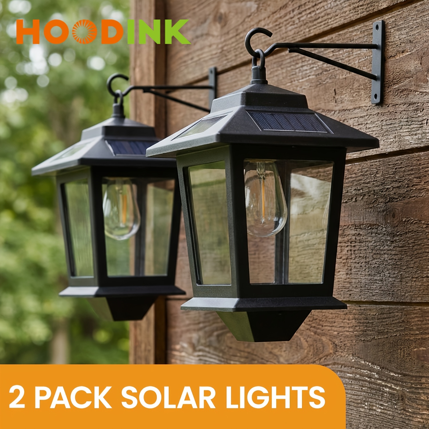 TEMU Lot de 2 lanternes murales solaires, lampes solaires d'extérieur suspendues avec 4 panneaux solaires, applique murale d'extérieur à LED du à l',