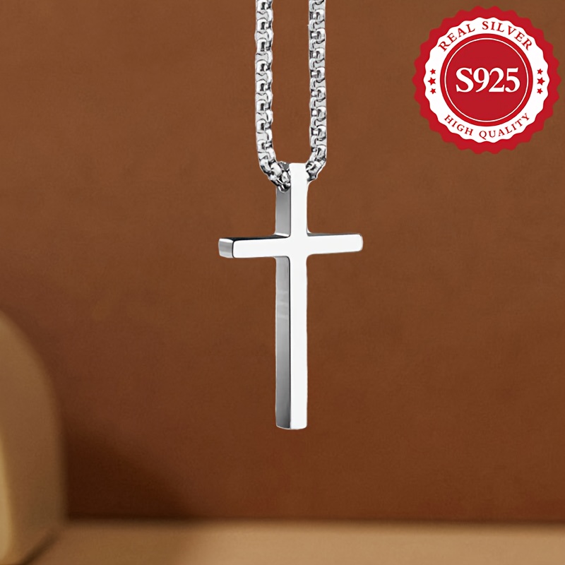 

S925 Sterling Silver Cross Pendant Necklace, Plated, Hypoallergenic, Vintage Classic Style, Unisex, Perfect For Parties And Gifting, 3g/0.11oz
