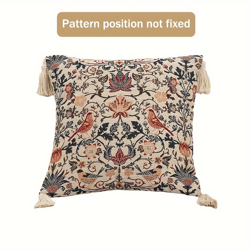 TEMU 1pc Vintage Jacquard Pillowcase Without Pillow Insert, Pastoral Floral Tassel Waist Pillowcase For Living Room Sofa Decoration, Random Pattern,