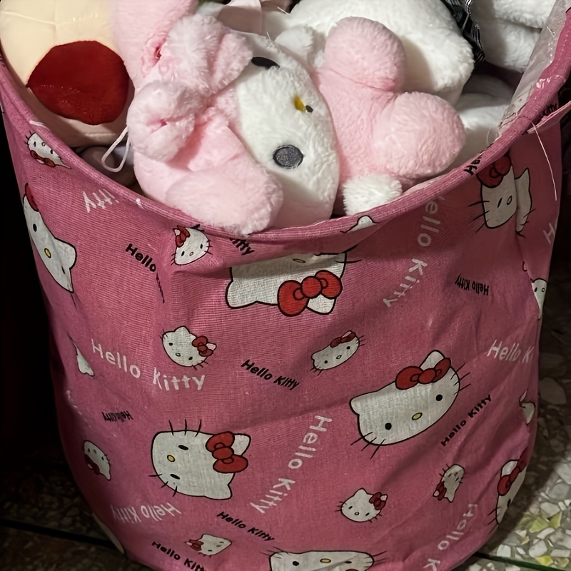 

1pc Hello Kitty Round Laundry Basket With Handles, Foldable Polyester Clothes Storage Hamper For Bedroom, , Multi-room , Perfect Gift For Birthdays, Valentine's, Christmas, New Year, Laundry Baskets