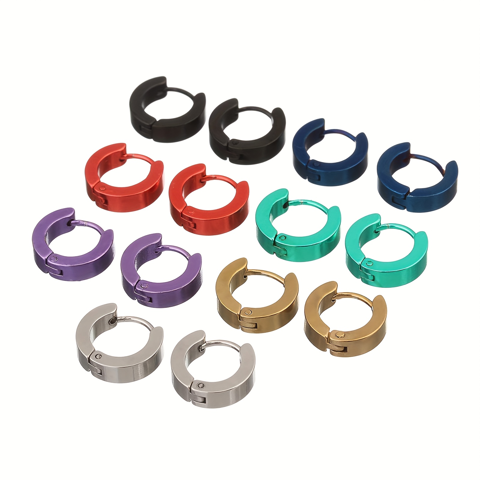 E-shop 14-teiliges Punk-Hip-Hop-Style 304 Edelstahl Ohrringset, für Damen und Herren geeignet, in verschiedenen Farben kombinierbar, ideal als Geschenk