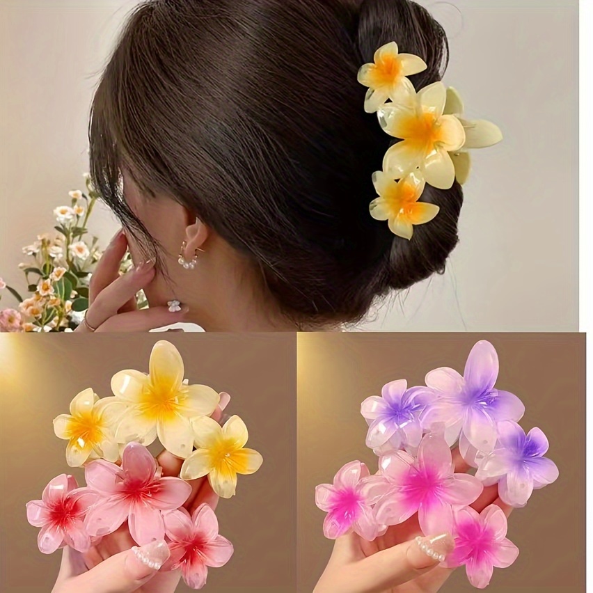 

4pcs Of Random Candy-colored Flower Hair Clips For The Back Of , Cute Egg Flower Shark Clips, Half-up Hair Clips, And Bun Tools.