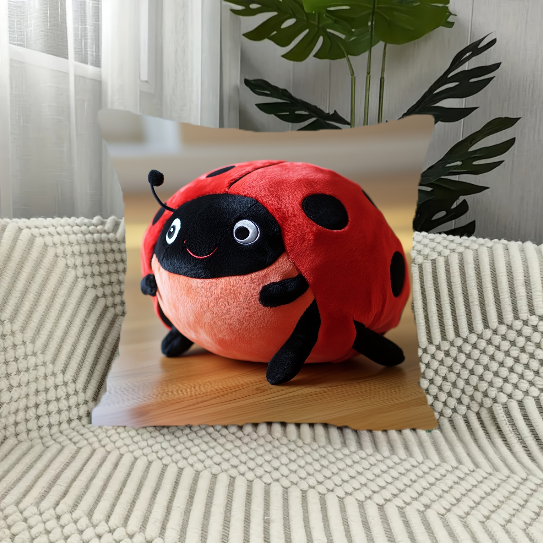 

1pc Ladybug , 18x18 Inch, Contemporary Style, Machine Washable, Zipper Closure, Woven Polyester, For Home, Living Room, Sofa, Bedroom - No Insert