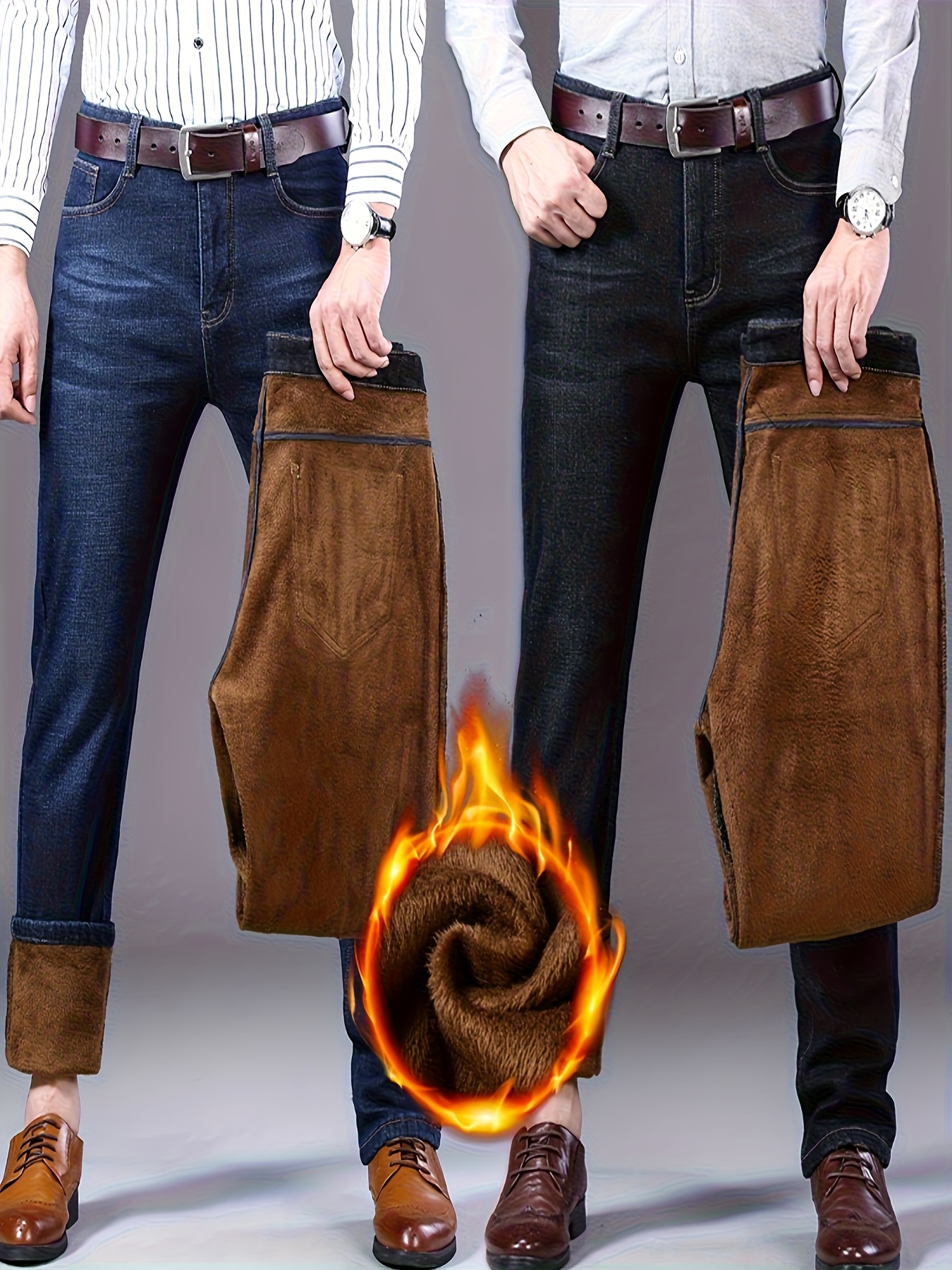 Popular Men's Business Denim Pants - -Lined for Warmth and Comfort / Regular Fit Suitable for All Seasons - Cotton Blend, Skin-Friendly, and Breathable - Mid-Waist with Stretch, Not Tight - Wash-Resistant and Fade-Proof - Available in Multiple Colors