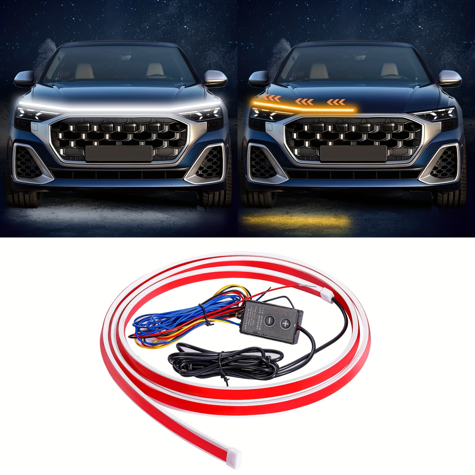 

Flexible Car Hood Light Strip, 70 In Dynamic Led Car Strip Lights, White&amber Sequential Lights For Car, Truck, Suv