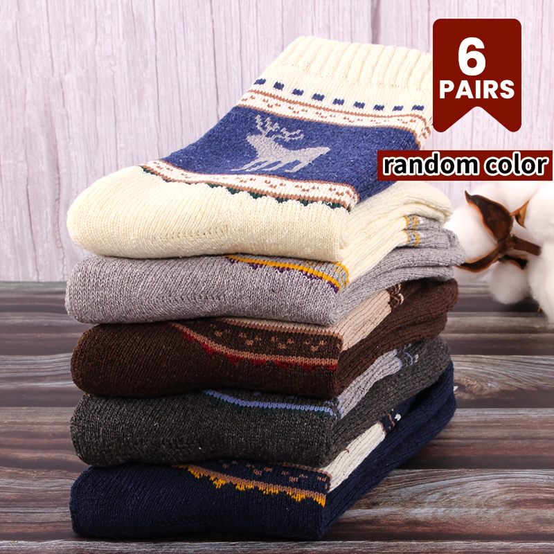Image of 6 Pairs Warm Winter Mid-calf Socks Men's Thickened Fleece Socks - For Cold-resistant Terry Socks, Suitable For Cold Weather, Color Random