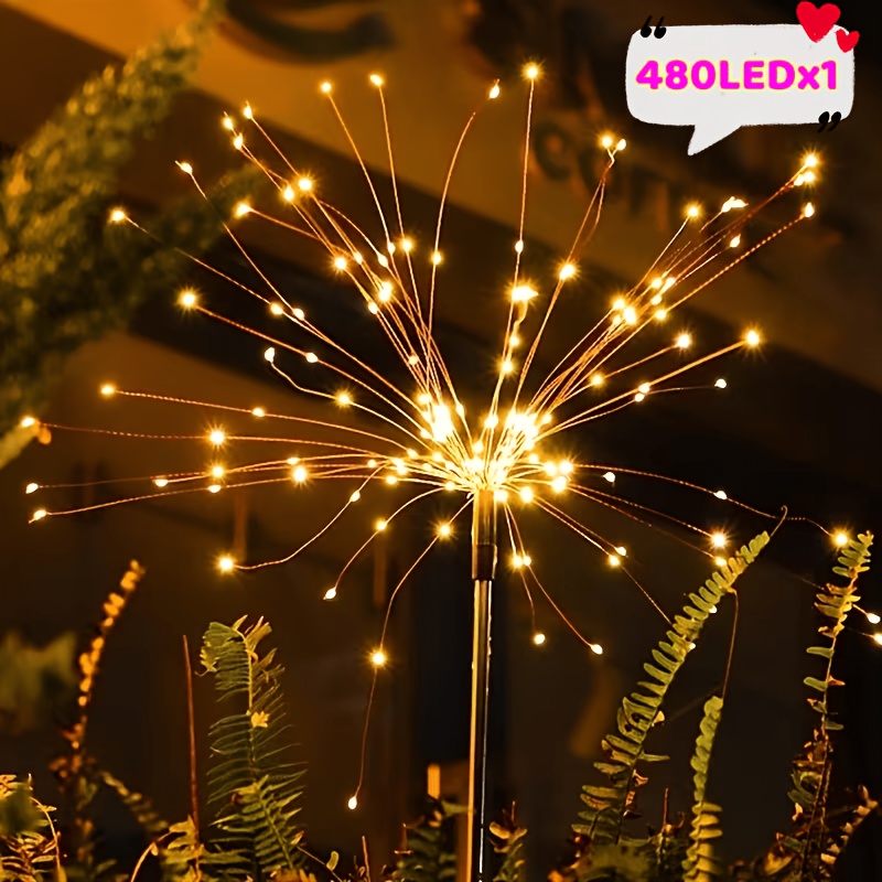 TEMU 2/8 Outdoor Solar Lights -480/300 Led Outdoor Fireworks Lights, 8 Lighting , Outdoor Stainless Steel, Suitable For Christmas, Yard, Wedding,