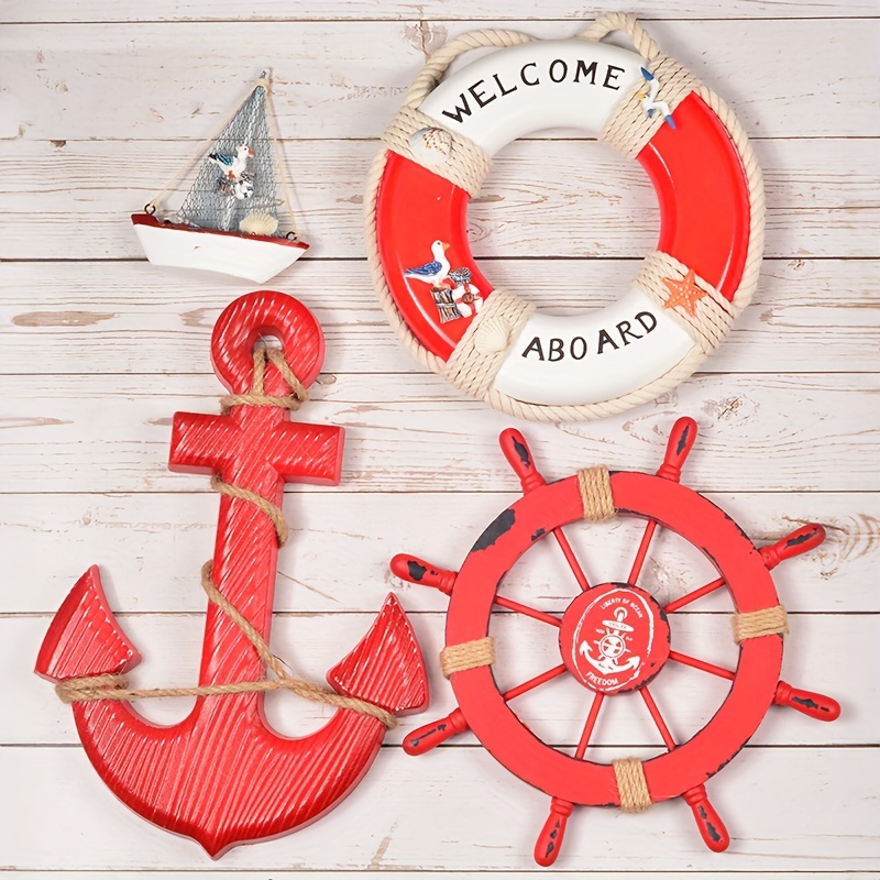 Nautical Life Preserver/Buoy Decor With “Welcome Aboard” Wall